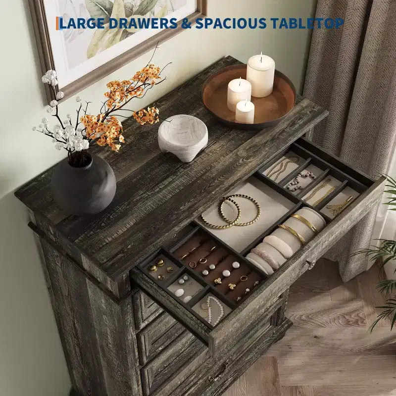 7 Drawer Dresser,Modern Wooden Storage Chest of Drawers,Dresser TV Stand,Wood Drawer Organizer with Rustic Handles for Bedroom,Living Room,Hallway