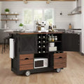 Farmhouse Kitchen Island, Power Outlet, Kitchen Storage Cart with 2 Doors, 2 Drawers, Rolling Kitchen Island on 4 Large Wheels with Spice Rack