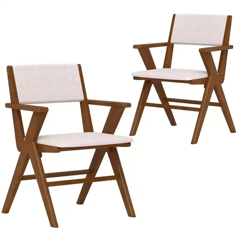 Costway Wooden Dining Chair Set of 2 w/ Rubber Wood Frame Padded Seat & Back Armrests