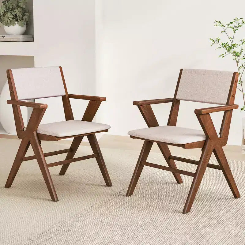 Costway Wooden Dining Chair Set of 2 w/ Rubber Wood Frame Padded Seat & Back Armrests