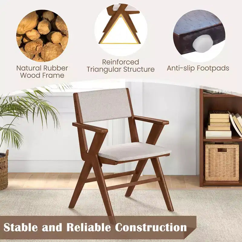 Costway Wooden Dining Chair Set of 2 w/ Rubber Wood Frame Padded Seat & Back Armrests