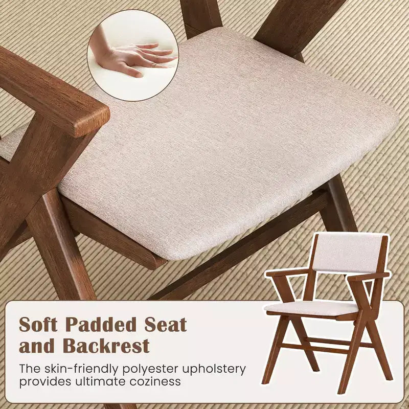 Costway Wooden Dining Chair Set of 2 w/ Rubber Wood Frame Padded Seat & Back Armrests