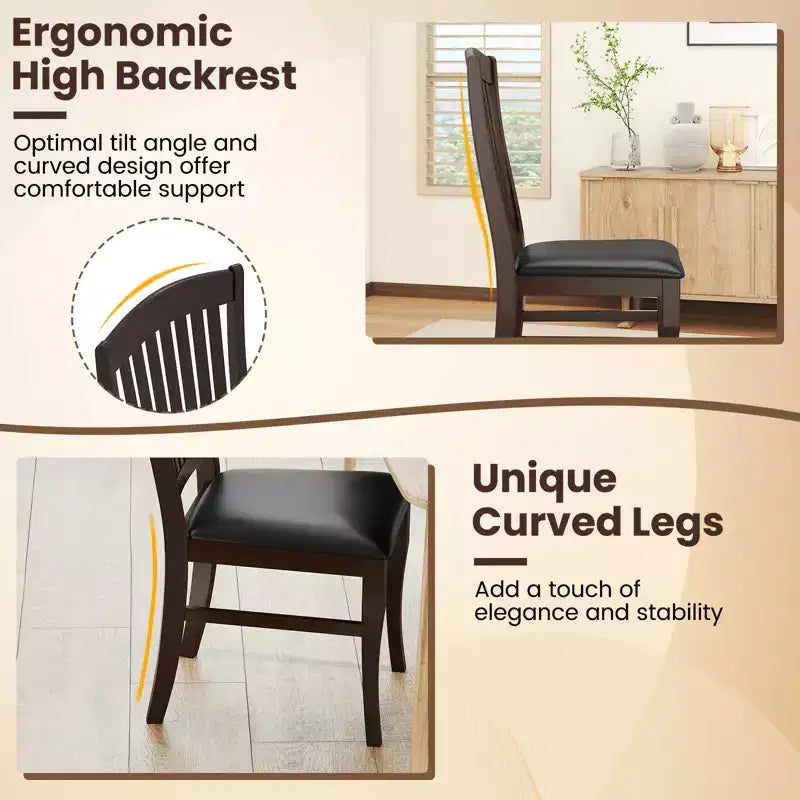 Costway Modern Dining Chairs Set of 2 Armless Kitchen Chairs w/Upholstered Seat