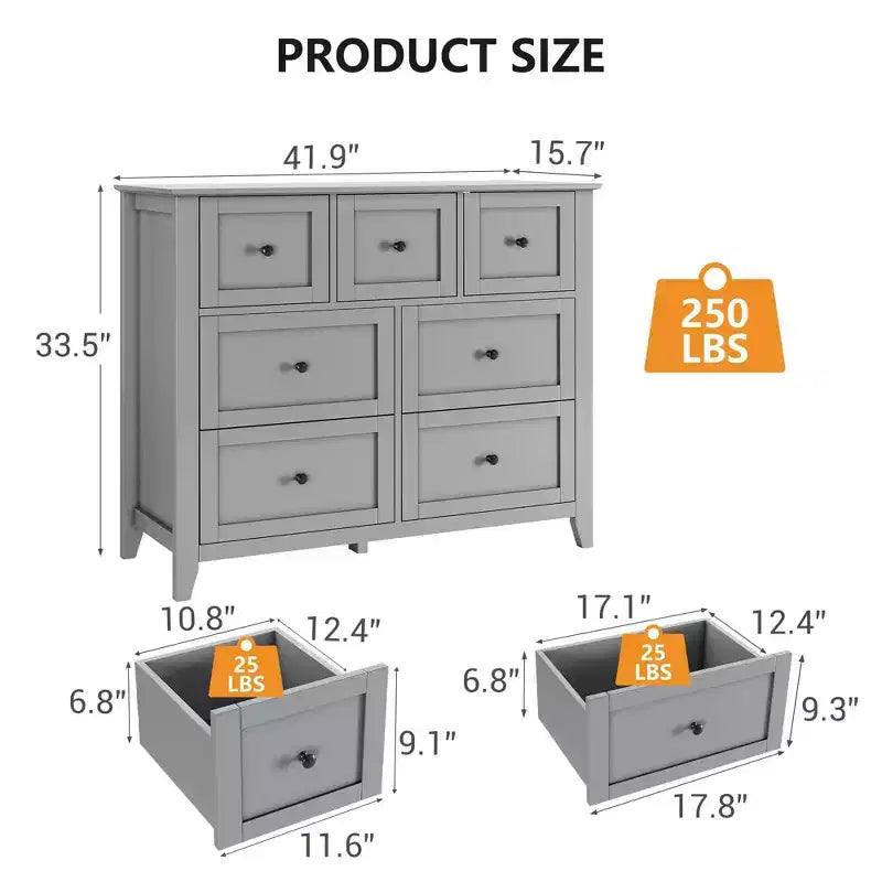 7-Drawer Modern Dresser for Bedroom, Wood Storage Chest with Deep Drawers - Ideal for Living Room, Hallway & Entryway