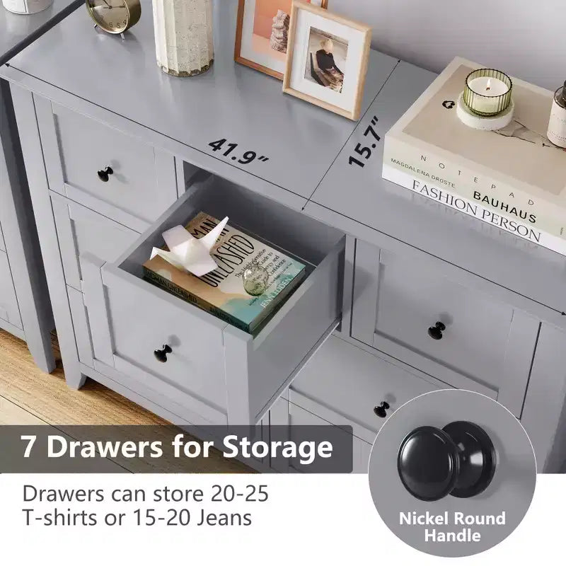 7-Drawer Modern Dresser for Bedroom, Wood Storage Chest with Deep Drawers - Ideal for Living Room, Hallway & Entryway