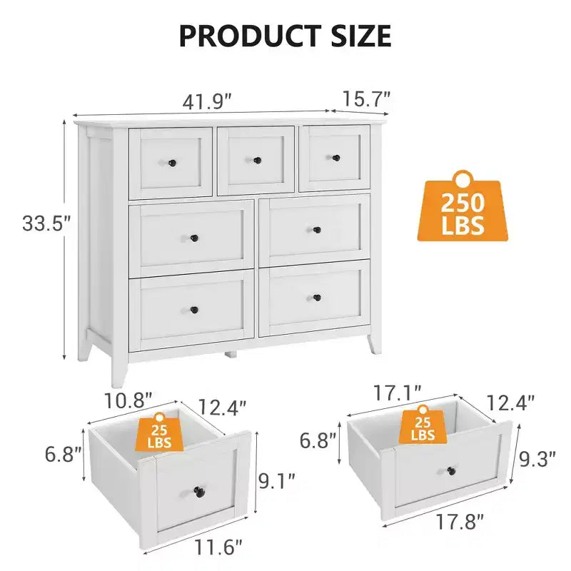 7-Drawer Modern Dresser for Bedroom, Wood Storage Chest with Deep Drawers - Ideal for Living Room, Hallway & Entryway