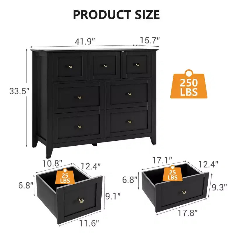 7-Drawer Modern Dresser for Bedroom, Wood Storage Chest with Deep Drawers - Ideal for Living Room, Hallway & Entryway