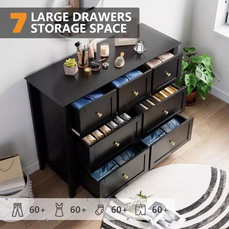 7-Drawer Modern Dresser for Bedroom, Wood Storage Chest with Deep Drawers - Ideal for Living Room, Hallway & Entryway