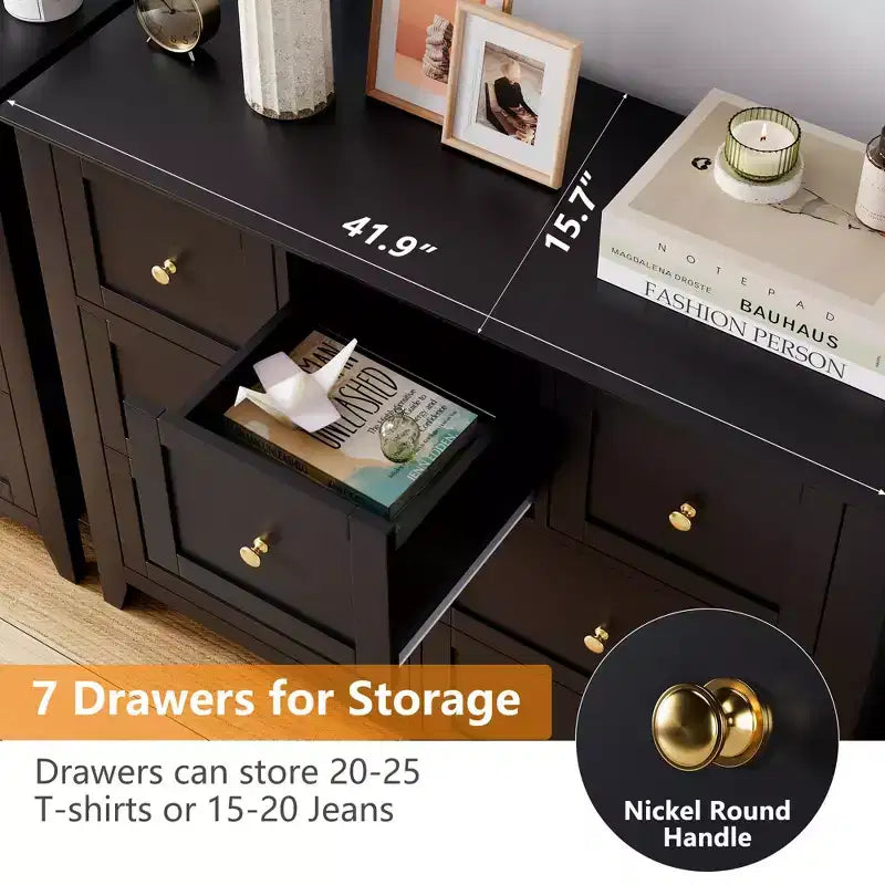 7-Drawer Modern Dresser for Bedroom, Wood Storage Chest with Deep Drawers - Ideal for Living Room, Hallway & Entryway