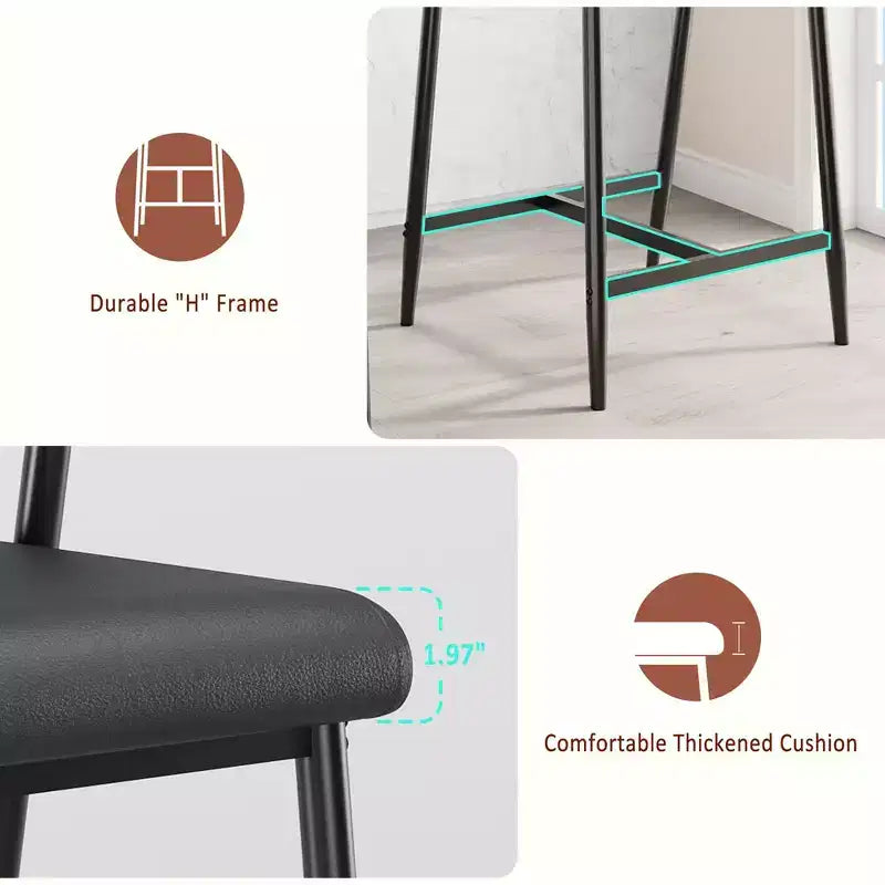 Set of 2 Counter-Height Bar Stools C Rustic Brown Faux Leather with Wood-Trimmed Back & Metal Legs for Kitchen Islands & Dining Rooms