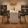 Set of 2 Counter-Height Bar Stools C Rustic Brown Faux Leather with Wood-Trimmed Back & Metal Legs for Kitchen Islands & Dining Rooms