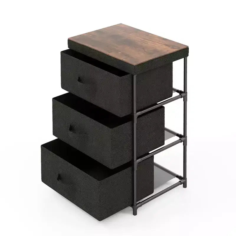Costway 2PCS Fabric Bedside Table 3 Drawers Nightstand Small Dresser Bedroom Living Room