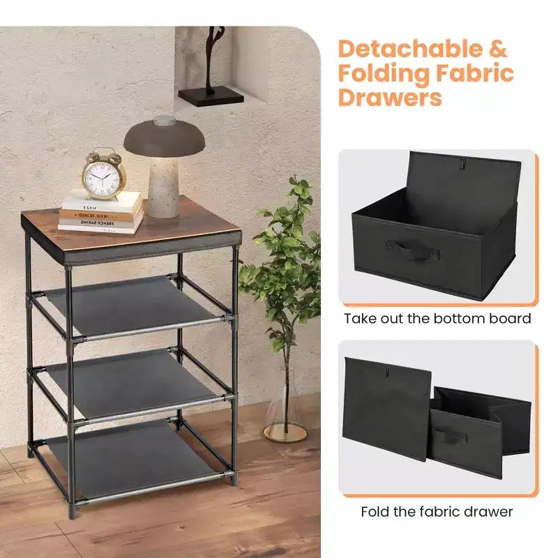 Costway 2PCS Fabric Bedside Table 3 Drawers Nightstand Small Dresser Bedroom Living Room