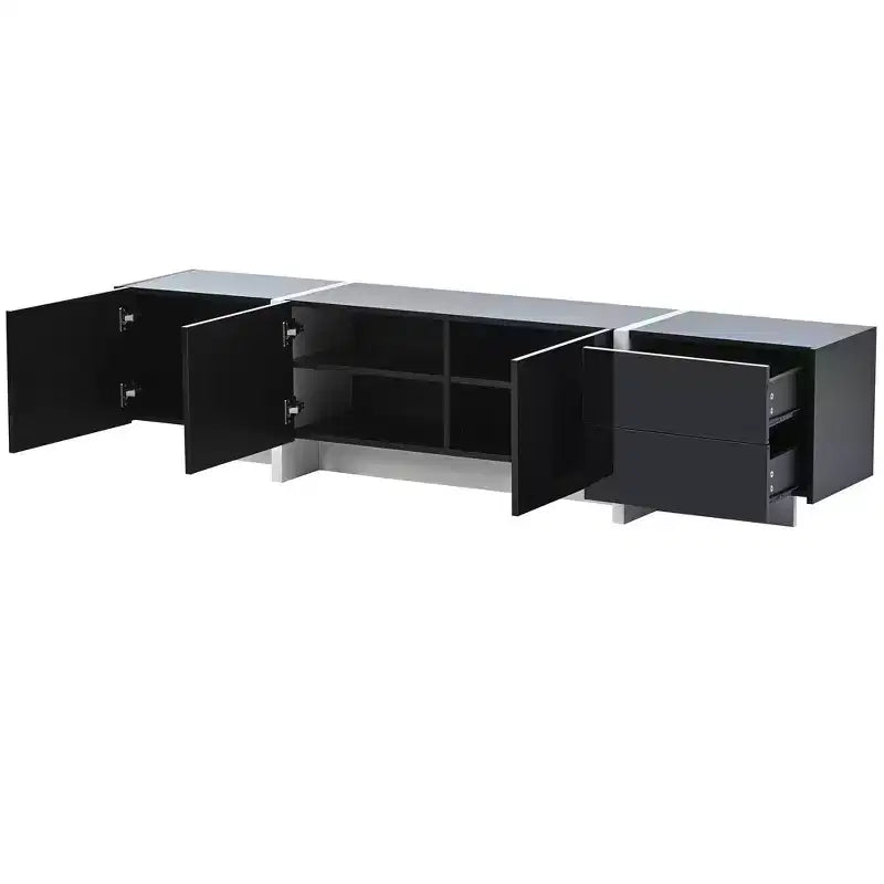 High Gloss TV Stand with for 80 TV, Wood TV Storage Cabinet with 2 Drawers and Doors, Entertainment Center Media Console for Living Room