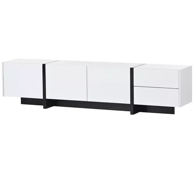 High Gloss TV Stand with for 80 TV, Wood TV Storage Cabinet with 2 Drawers and Doors, Entertainment Center Media Console for Living Room