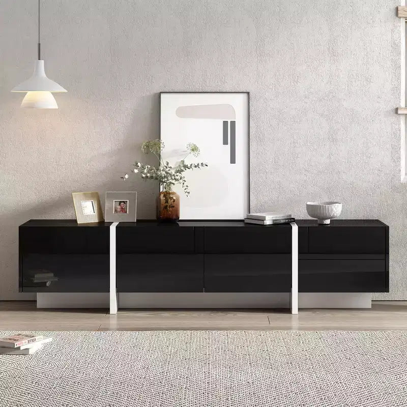 High Gloss TV Stand with for 80 TV, Wood TV Storage Cabinet with 2 Drawers and Doors, Entertainment Center Media Console for Living Room
