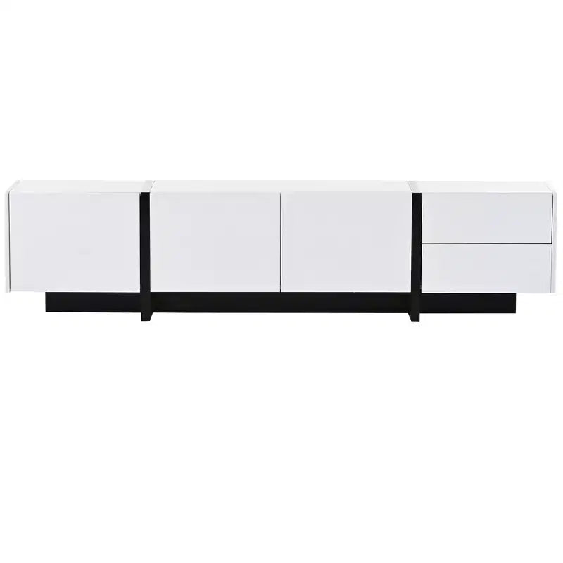 High Gloss TV Stand with for 80 TV, Wood TV Storage Cabinet with 2 Drawers and Doors, Entertainment Center Media Console for Living Room