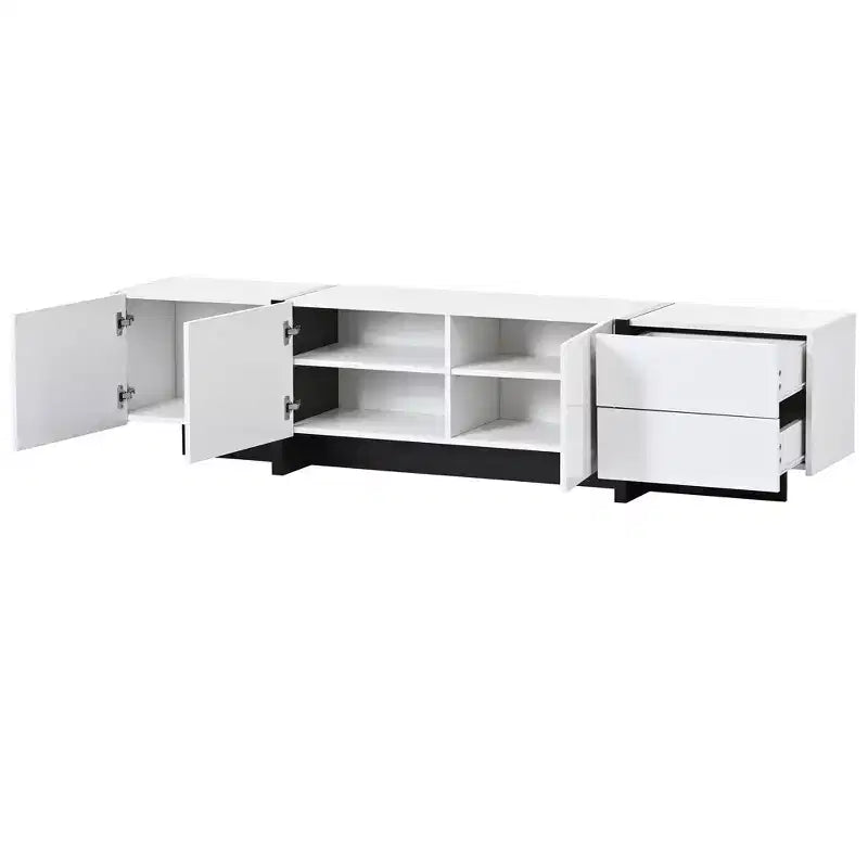 High Gloss TV Stand with for 80 TV, Wood TV Storage Cabinet with 2 Drawers and Doors, Entertainment Center Media Console for Living Room