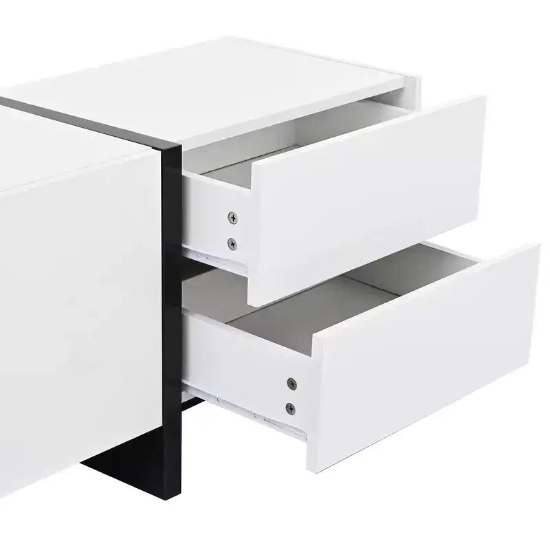 High Gloss TV Stand with for 80 TV, Wood TV Storage Cabinet with 2 Drawers and Doors, Entertainment Center Media Console for Living Room