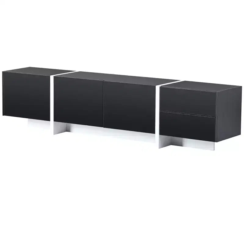 High Gloss TV Stand with for 80 TV, Wood TV Storage Cabinet with 2 Drawers and Doors, Entertainment Center Media Console for Living Room