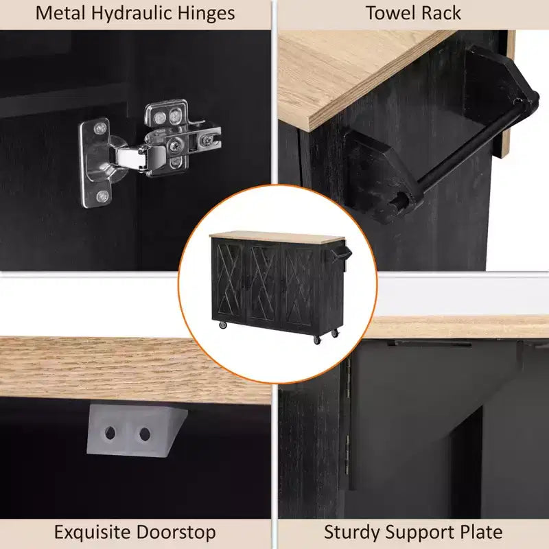 Unique Kitchen Island with Drop Leaf, Farmhouse Kitchen Island on Wheels with Storage Rack, Rolling Kitchen Cart with Towel Rack for Kitchen