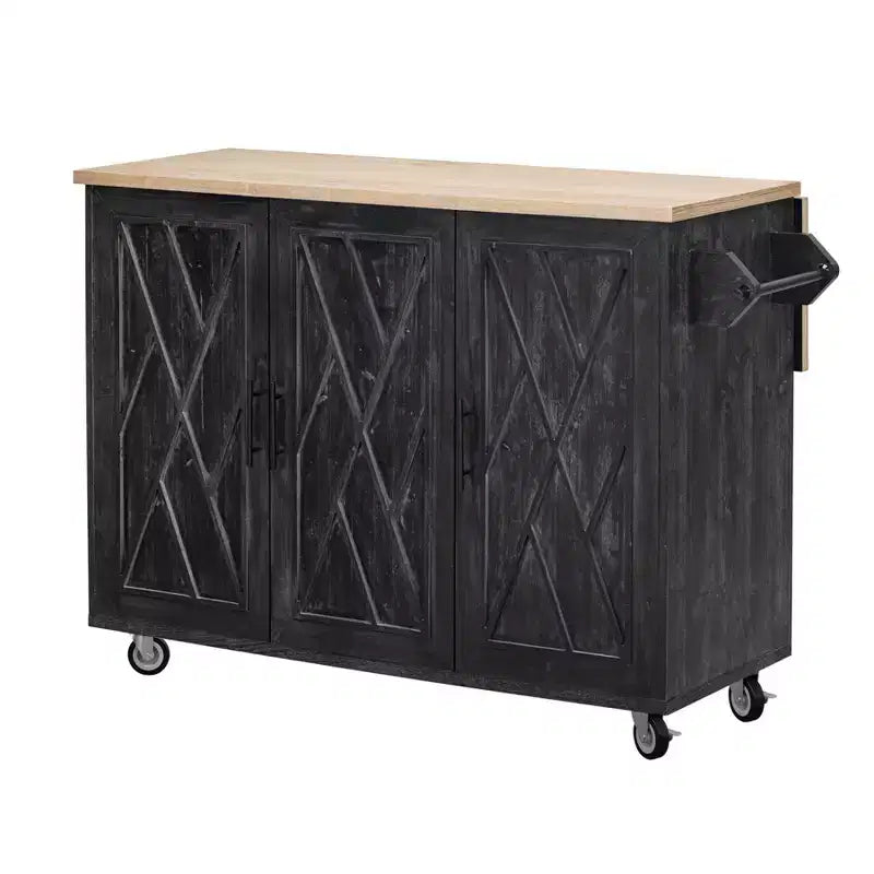 Unique Kitchen Island with Drop Leaf, Farmhouse Kitchen Island on Wheels with Storage Rack, Rolling Kitchen Cart with Towel Rack for Kitchen