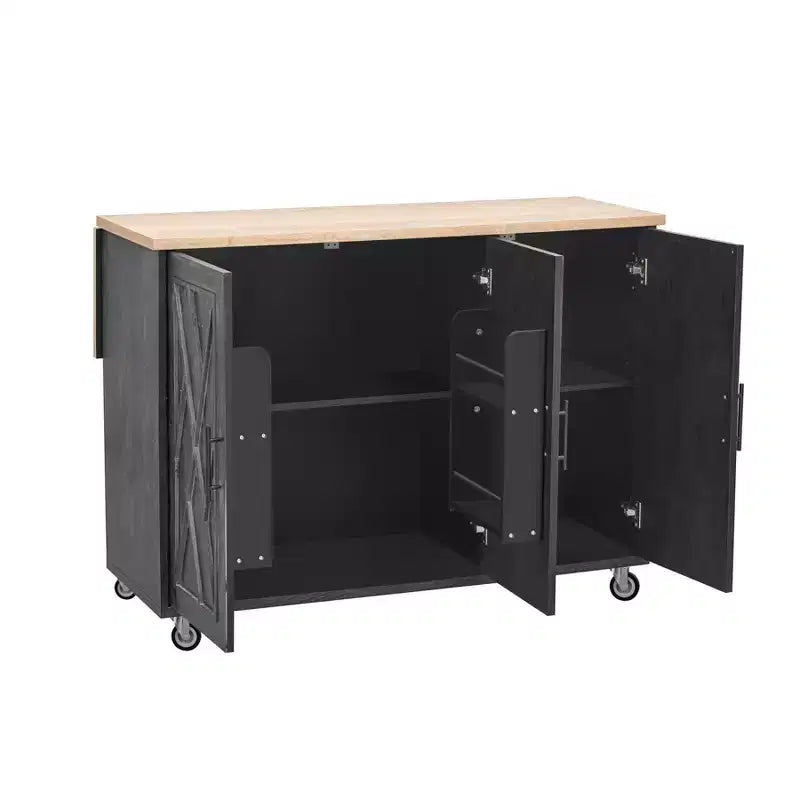 Unique Kitchen Island with Drop Leaf, Farmhouse Kitchen Island on Wheels with Storage Rack, Rolling Kitchen Cart with Towel Rack for Kitchen