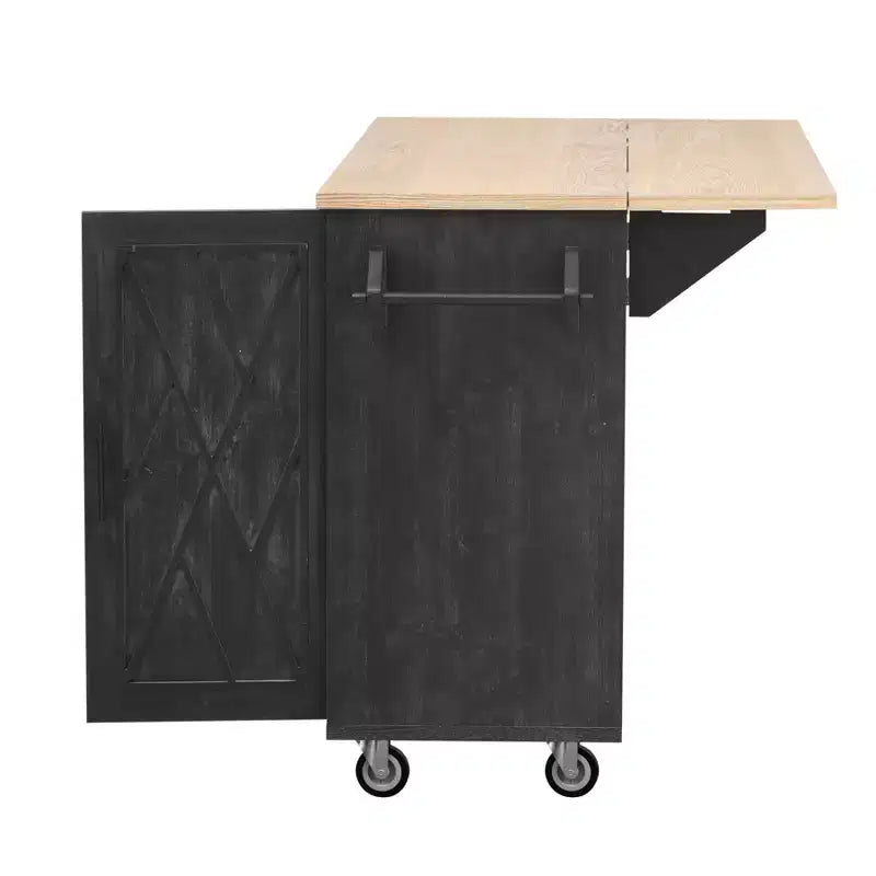 Unique Kitchen Island with Drop Leaf, Farmhouse Kitchen Island on Wheels with Storage Rack, Rolling Kitchen Cart with Towel Rack for Kitchen