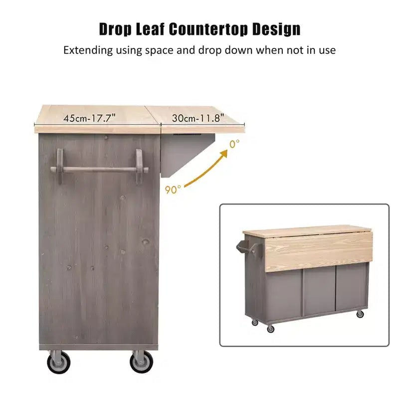 Unique Kitchen Island with Drop Leaf, Farmhouse Kitchen Island on Wheels with Storage Rack, Rolling Kitchen Cart with Towel Rack for Kitchen