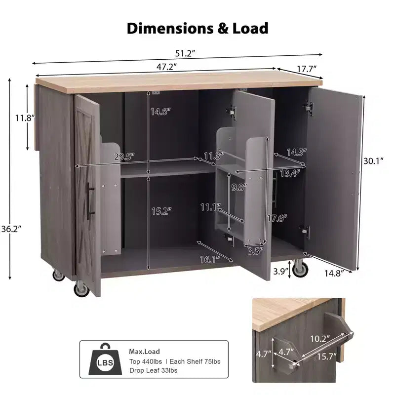Unique Kitchen Island with Drop Leaf, Farmhouse Kitchen Island on Wheels with Storage Rack, Rolling Kitchen Cart with Towel Rack for Kitchen