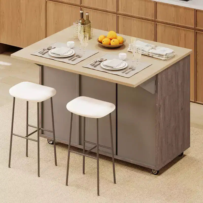 Unique Kitchen Island with Drop Leaf, Farmhouse Kitchen Island on Wheels with Storage Rack, Rolling Kitchen Cart with Towel Rack for Kitchen