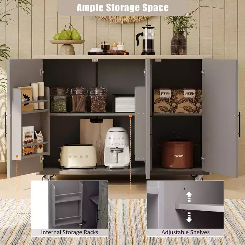 Unique Kitchen Island with Drop Leaf, Farmhouse Kitchen Island on Wheels with Storage Rack, Rolling Kitchen Cart with Towel Rack for Kitchen
