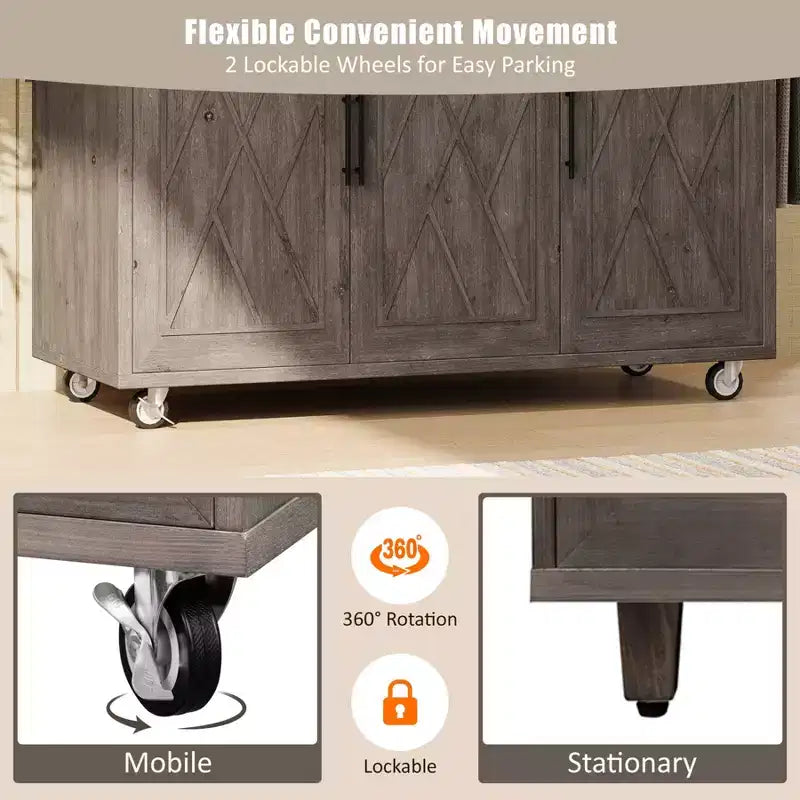 Unique Kitchen Island with Drop Leaf, Farmhouse Kitchen Island on Wheels with Storage Rack, Rolling Kitchen Cart with Towel Rack for Kitchen
