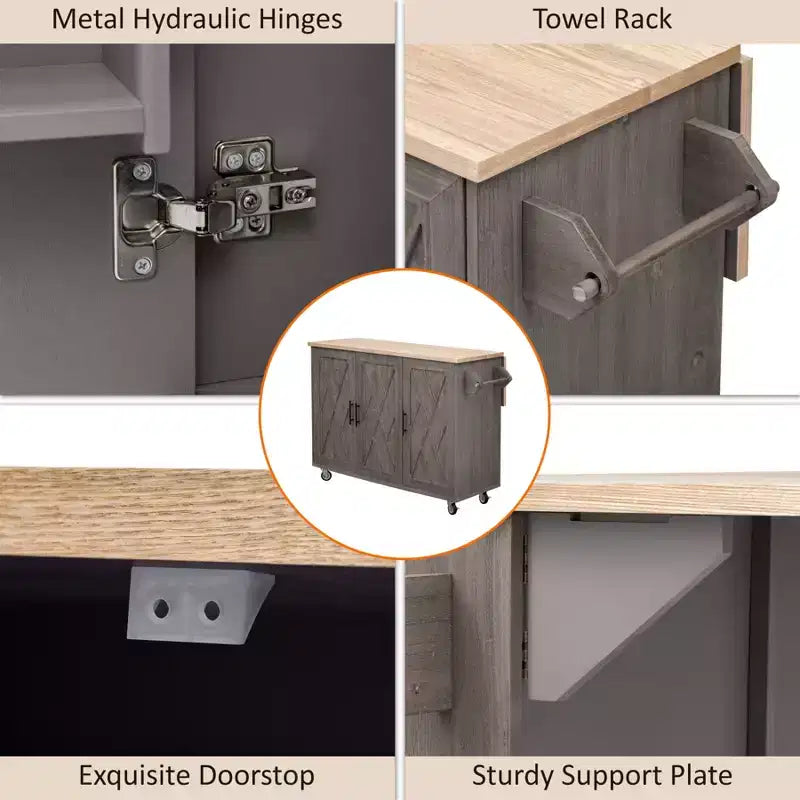 Unique Kitchen Island with Drop Leaf, Farmhouse Kitchen Island on Wheels with Storage Rack, Rolling Kitchen Cart with Towel Rack for Kitchen