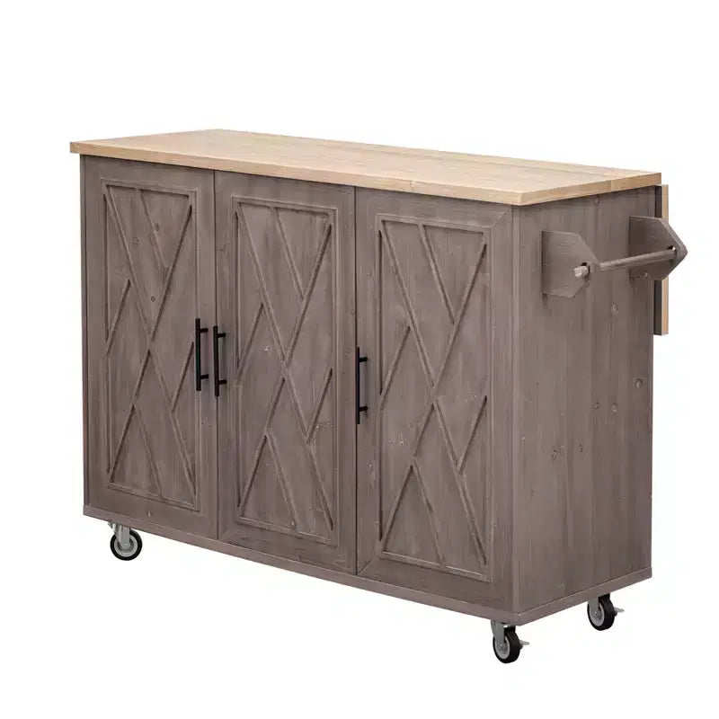 Unique Kitchen Island with Drop Leaf, Farmhouse Kitchen Island on Wheels with Storage Rack, Rolling Kitchen Cart with Towel Rack for Kitchen