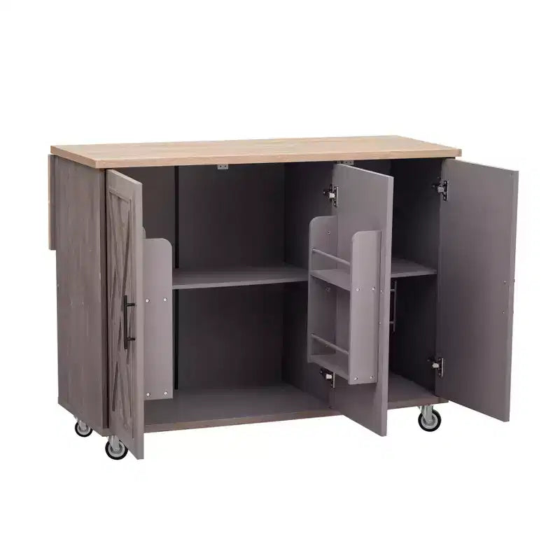 Unique Kitchen Island with Drop Leaf, Farmhouse Kitchen Island on Wheels with Storage Rack, Rolling Kitchen Cart with Towel Rack for Kitchen
