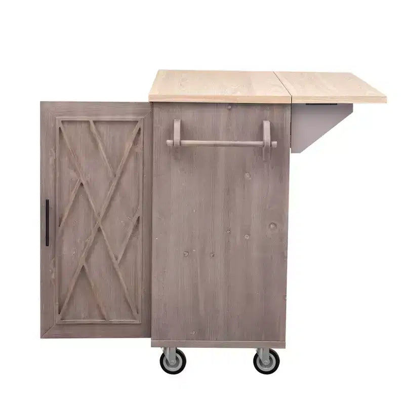 Unique Kitchen Island with Drop Leaf, Farmhouse Kitchen Island on Wheels with Storage Rack, Rolling Kitchen Cart with Towel Rack for Kitchen