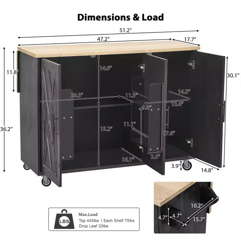 Unique Kitchen Island with Drop Leaf, Farmhouse Kitchen Island on Wheels with Storage Rack, Rolling Kitchen Cart with Towel Rack for Kitchen
