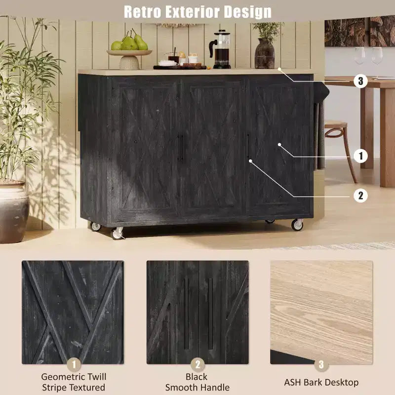 Unique Kitchen Island with Drop Leaf, Farmhouse Kitchen Island on Wheels with Storage Rack, Rolling Kitchen Cart with Towel Rack for Kitchen