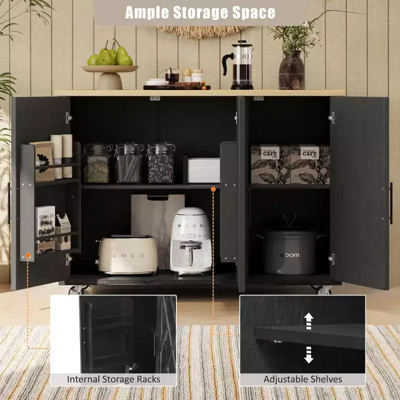 Unique Kitchen Island with Drop Leaf, Farmhouse Kitchen Island on Wheels with Storage Rack, Rolling Kitchen Cart with Towel Rack for Kitchen