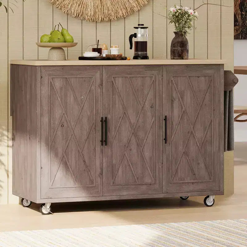 Unique Kitchen Island with Drop Leaf, Farmhouse Kitchen Island on Wheels with Storage Rack, Rolling Kitchen Cart with Towel Rack for Kitchen