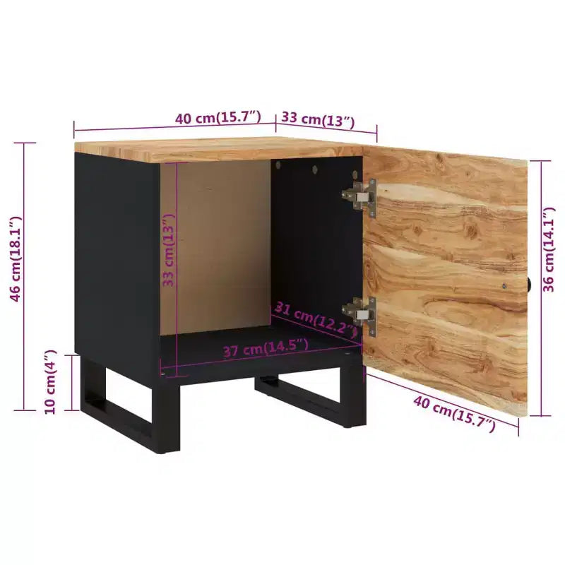 vidaXL Bedside Cabinet Black, Natural Wood Solid Mango Wood, Iron Compact