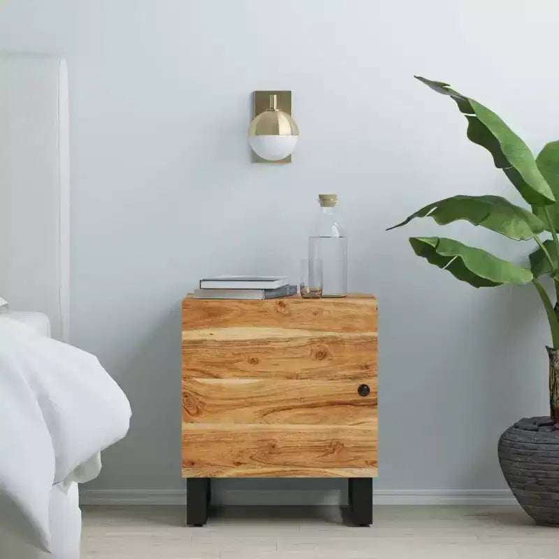 vidaXL Bedside Cabinet Black, Natural Wood Solid Mango Wood, Iron Compact