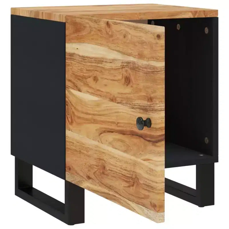 vidaXL Bedside Cabinet Black, Natural Wood Solid Mango Wood, Iron Compact