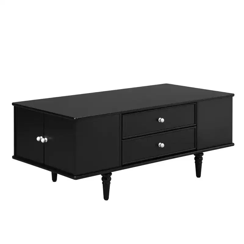 JVNOXK 47.2-inch contemporary side table with four drawers, featuring concealed storage compartments on both sides, metal handles and solid wood legs