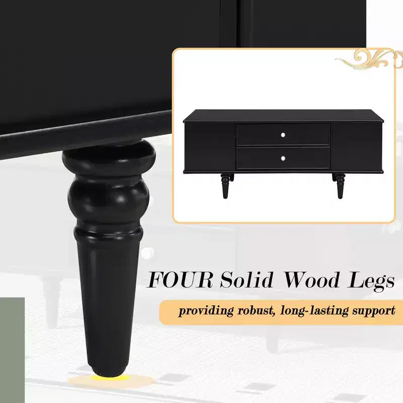 JVNOXK 47.2-inch contemporary side table with four drawers, featuring concealed storage compartments on both sides, metal handles and solid wood legs