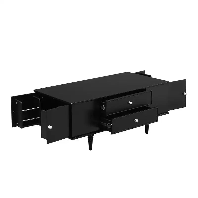 JVNOXK 47.2-inch contemporary side table with four drawers, featuring concealed storage compartments on both sides, metal handles and solid wood legs