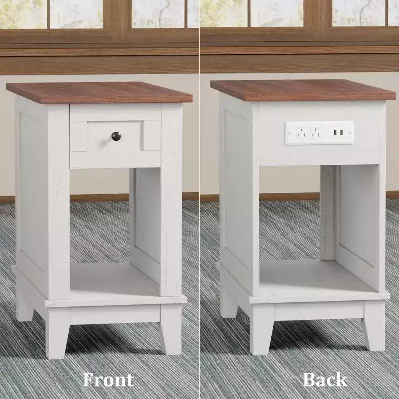 Narrow Side Table with Charging Station Small Farmhouse End Tables Storage Nightstand Bedside Tables Living Room Sofa Table