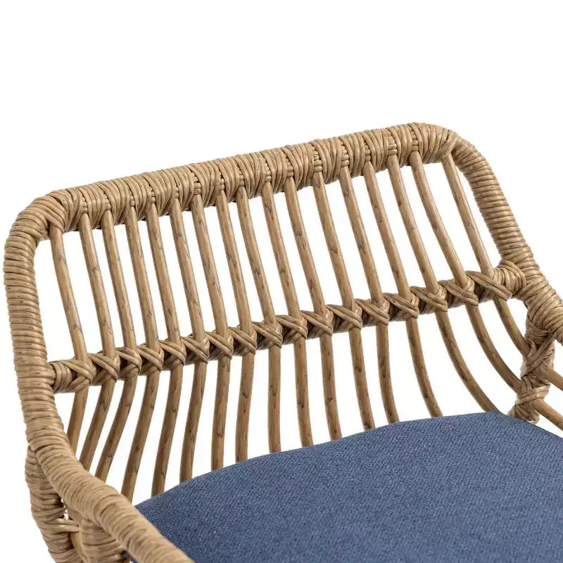 GDFStudio Syra Modern 360 Swivel Rattan Bar Stools with Adjustable Height and Linen Cushions (Set of 2)