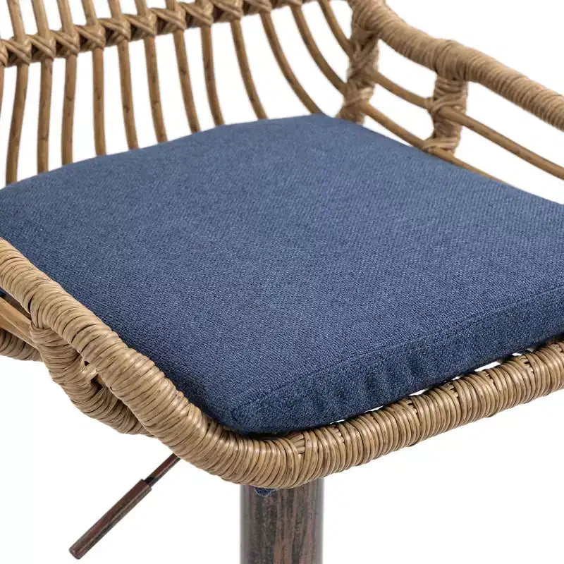GDFStudio Syra Modern 360 Swivel Rattan Bar Stools with Adjustable Height and Linen Cushions (Set of 2)